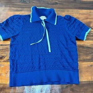 Forward Women's Blue V-Neck Knit Pullover Sweater‎ Size M Casual Spring